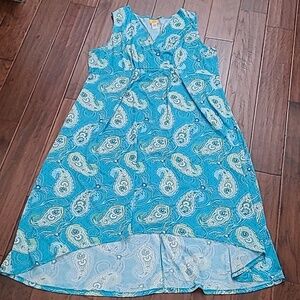 Ruby Rd Blue & White Sleeveless Paisley High-low V-neck Dress size 2X